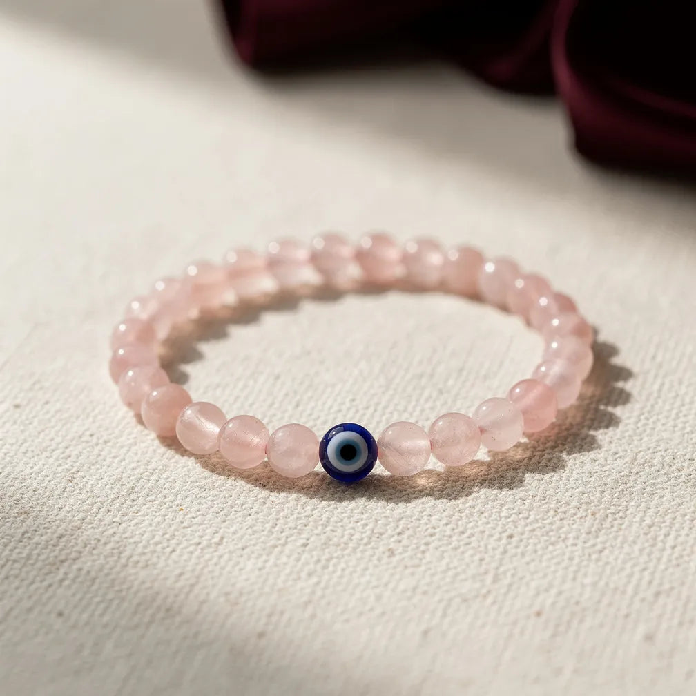 Evil Eye Rose Quartz Protection Band — hero product shot | Salico