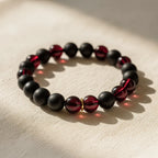 Vrishchik Scorpio Rashi Band onyx garnet — hero product shot | Salico