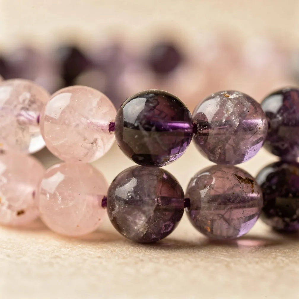 Texture detail of Dreamy Duo — Rose Quartz + Amethyst Set