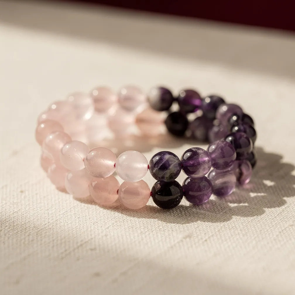 Dreamy Duo rose quartz and amethyst set — hero product shot | Salico