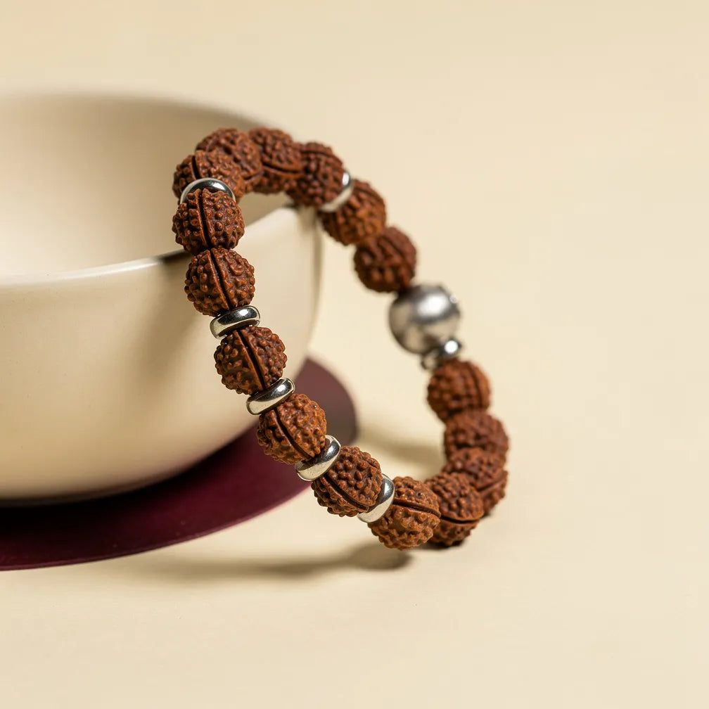 Texture detail of Silver Eclipse Rudraksha Bracelet