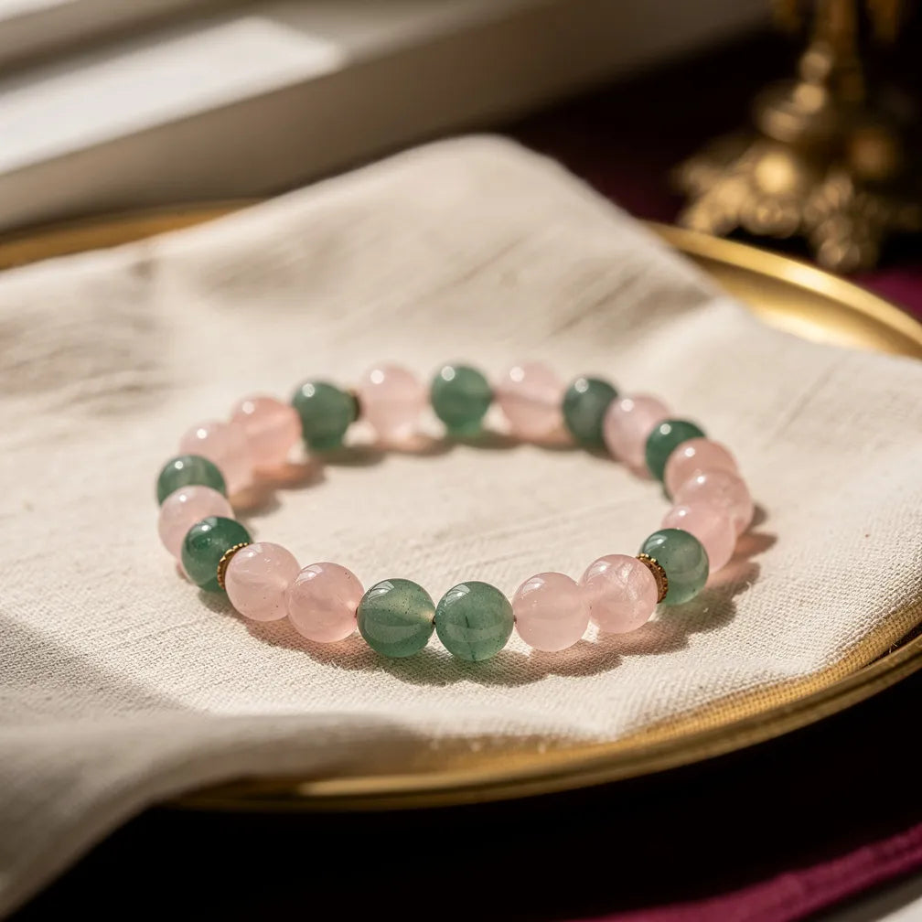 Vrishabh Taurus Rashi Band rose quartz aventurine — hero product shot | Salico