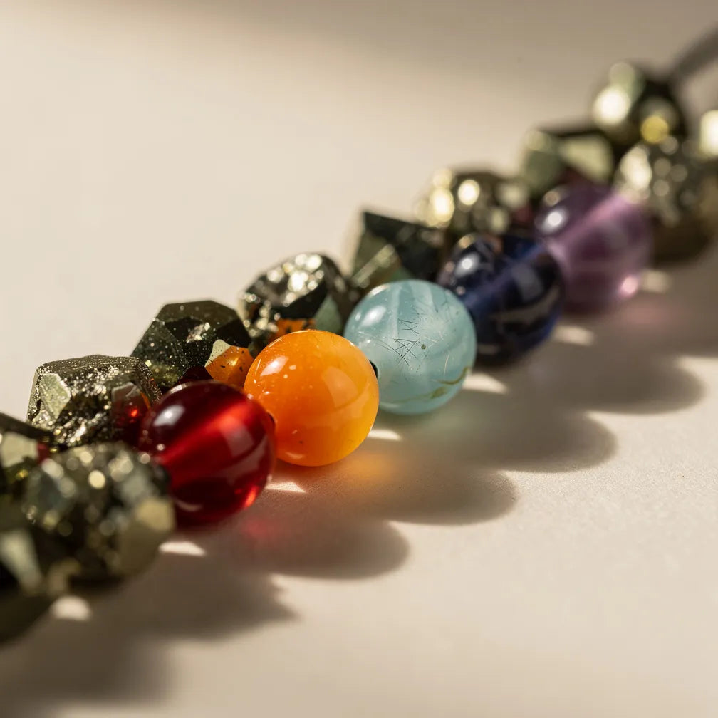 Pyrite and chakra stone texture close-up | Salico