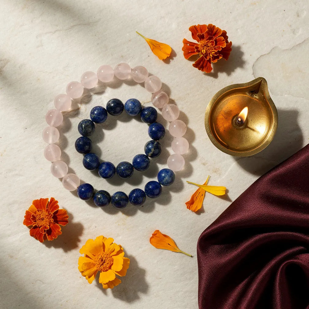 Tula Rashi Band with diya — ritual flat-lay | Salico