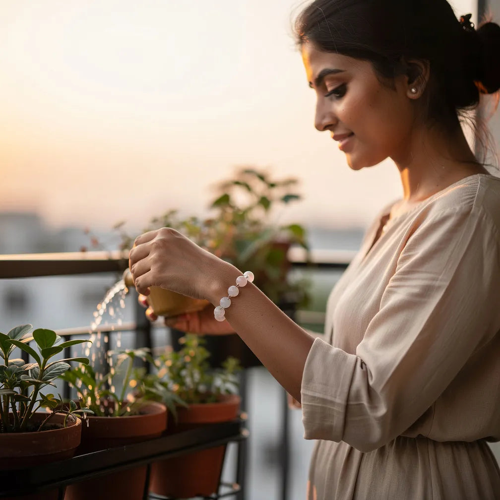 Moonstone Rose Quartz Duo at dawn — lifestyle | Salico