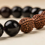 Ebony and rudraksha bead texture contrast close-up | Salico