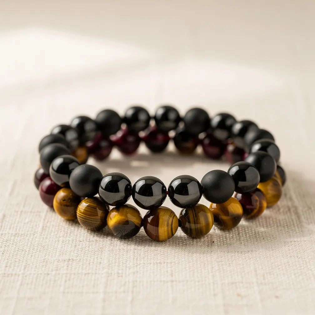 Power Trio onyx hematite tiger eye set — hero product shot | Salico