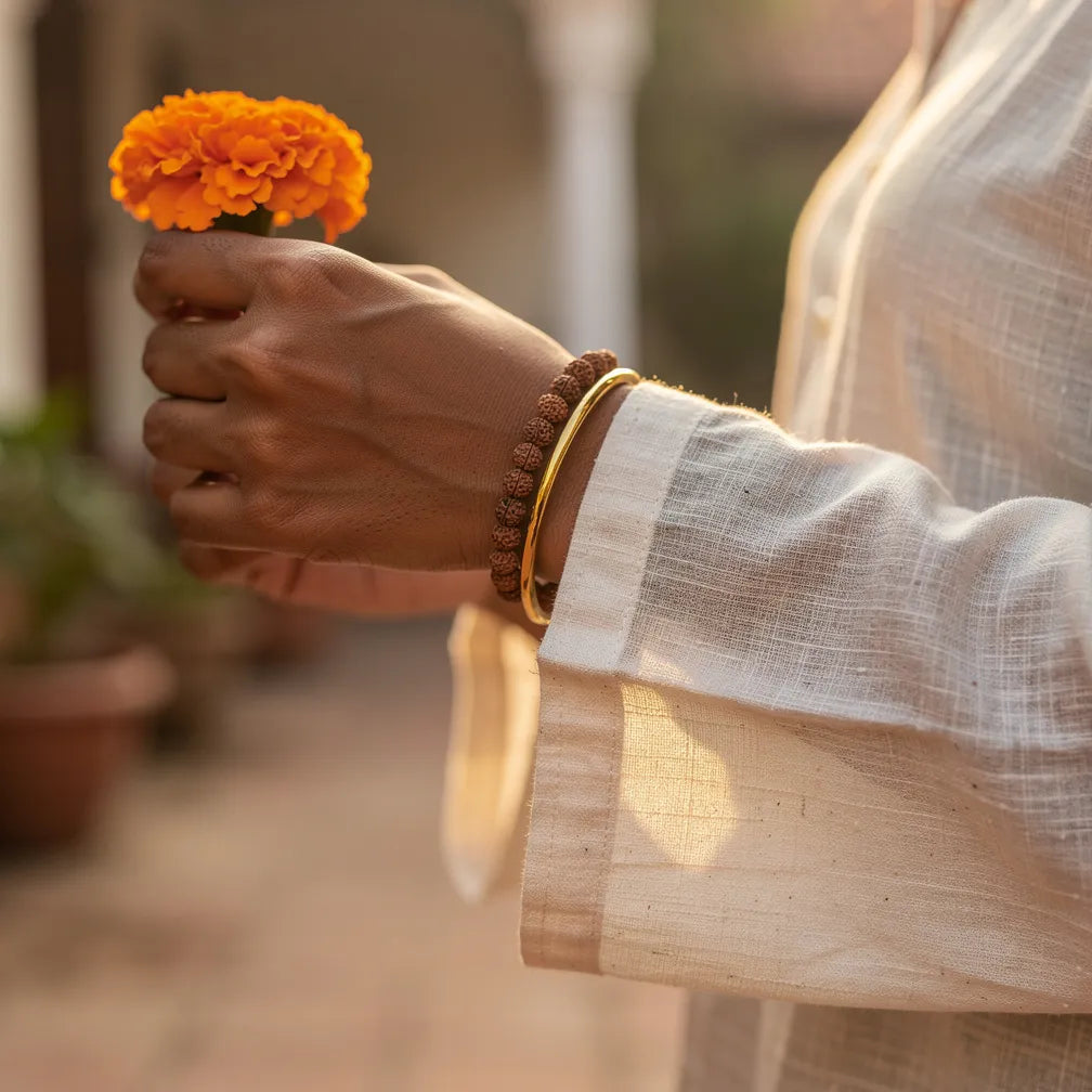Slim Rudraksha Bracelet with bangles — lifestyle | Salico