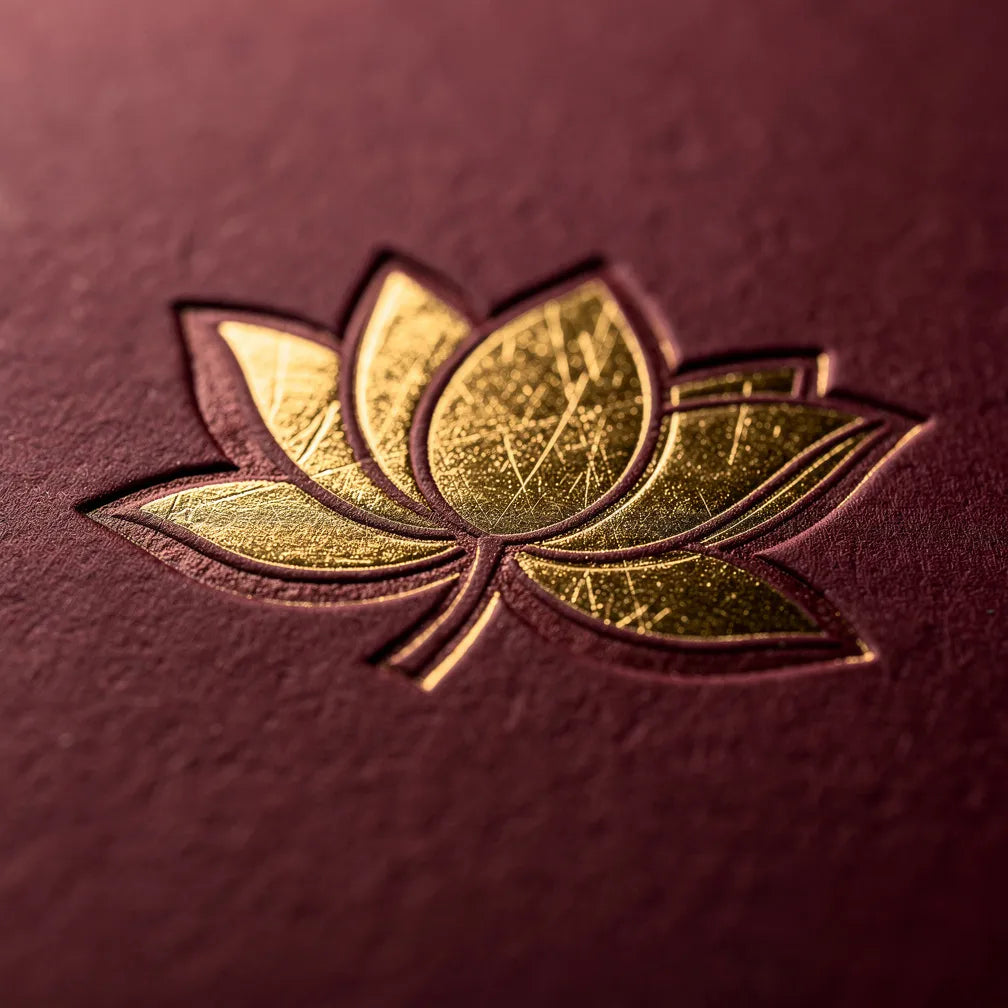 Gold foil lotus emblem close-up | Salico