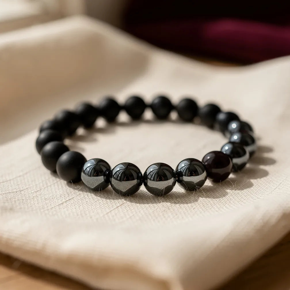 Grounding Band onyx and hematite — hero product shot | Salico