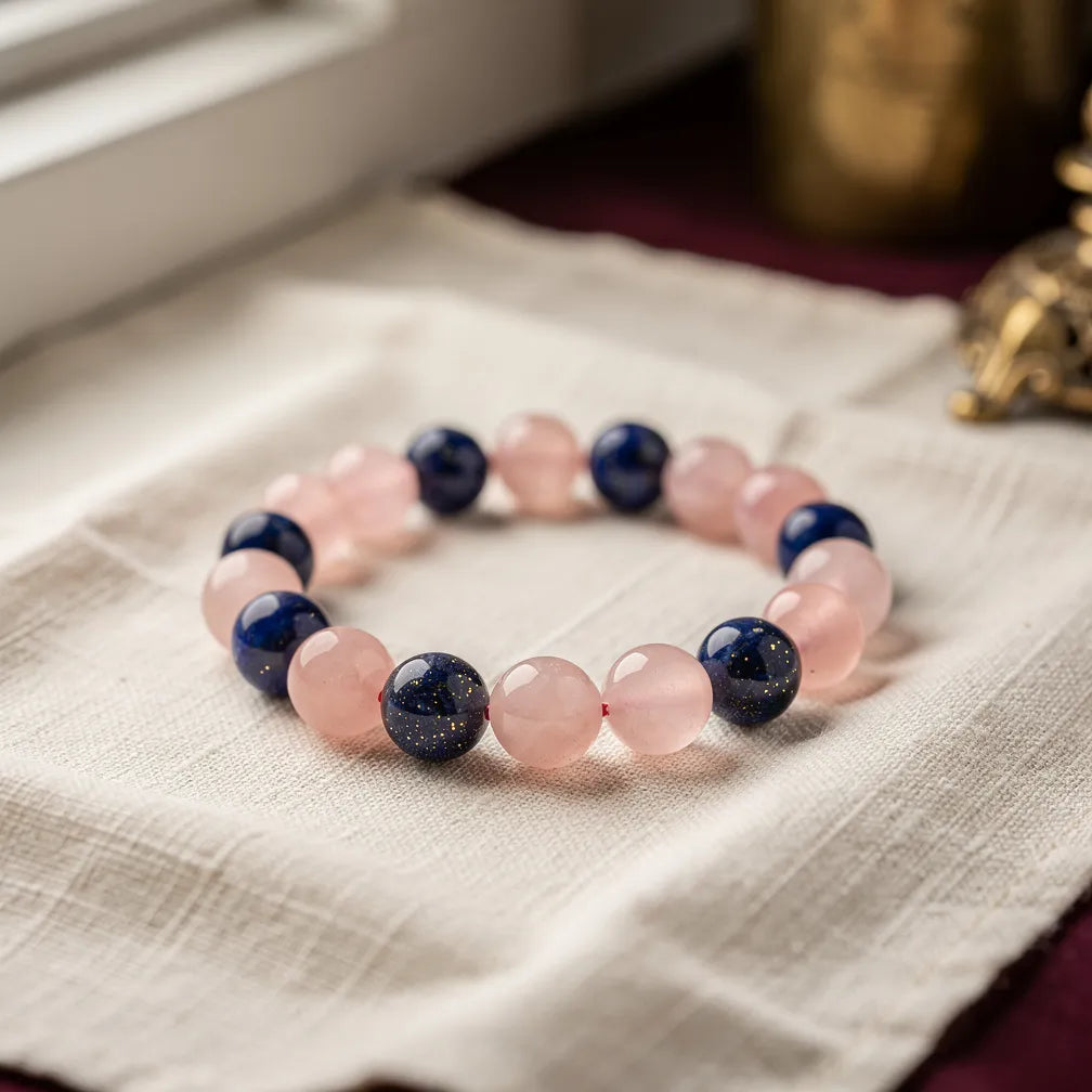 Tula Libra Rashi Band rose quartz lapis — hero product shot | Salico