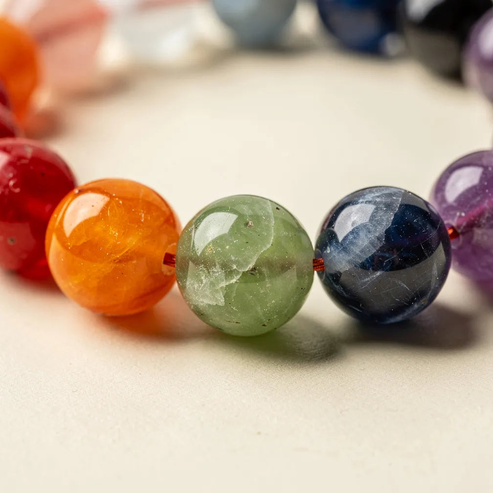 Seven chakra stones in order close-up | Salico