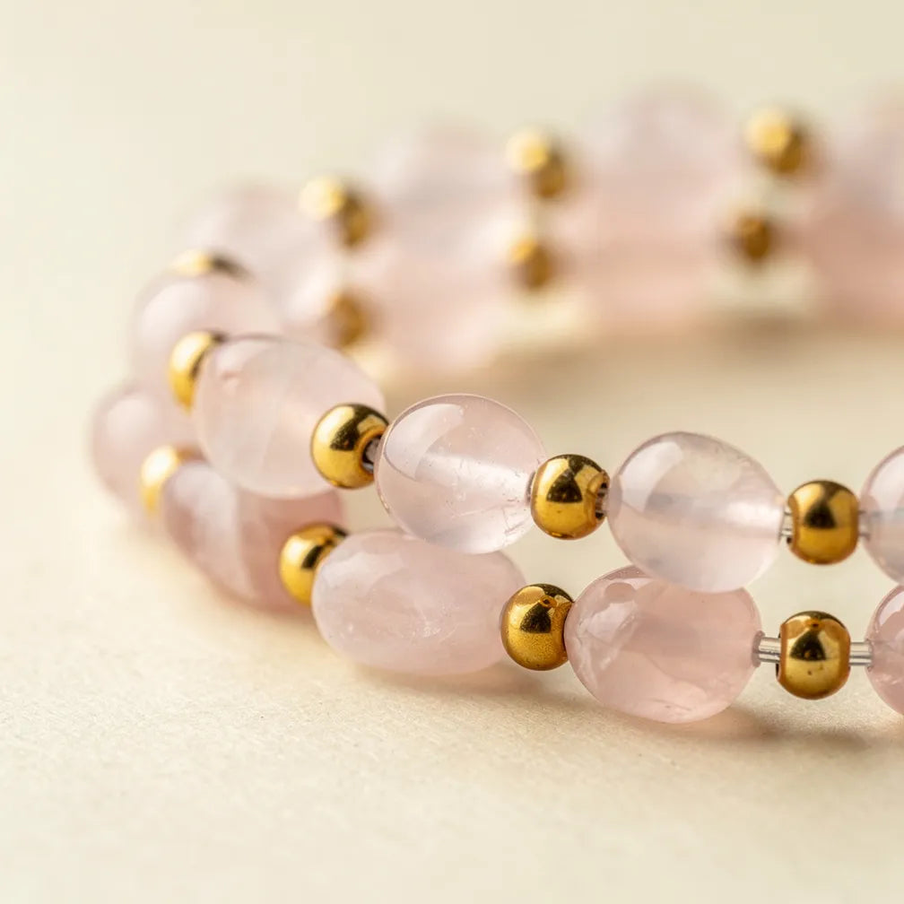 Rose quartz and gold bead delicate close-up | Salico