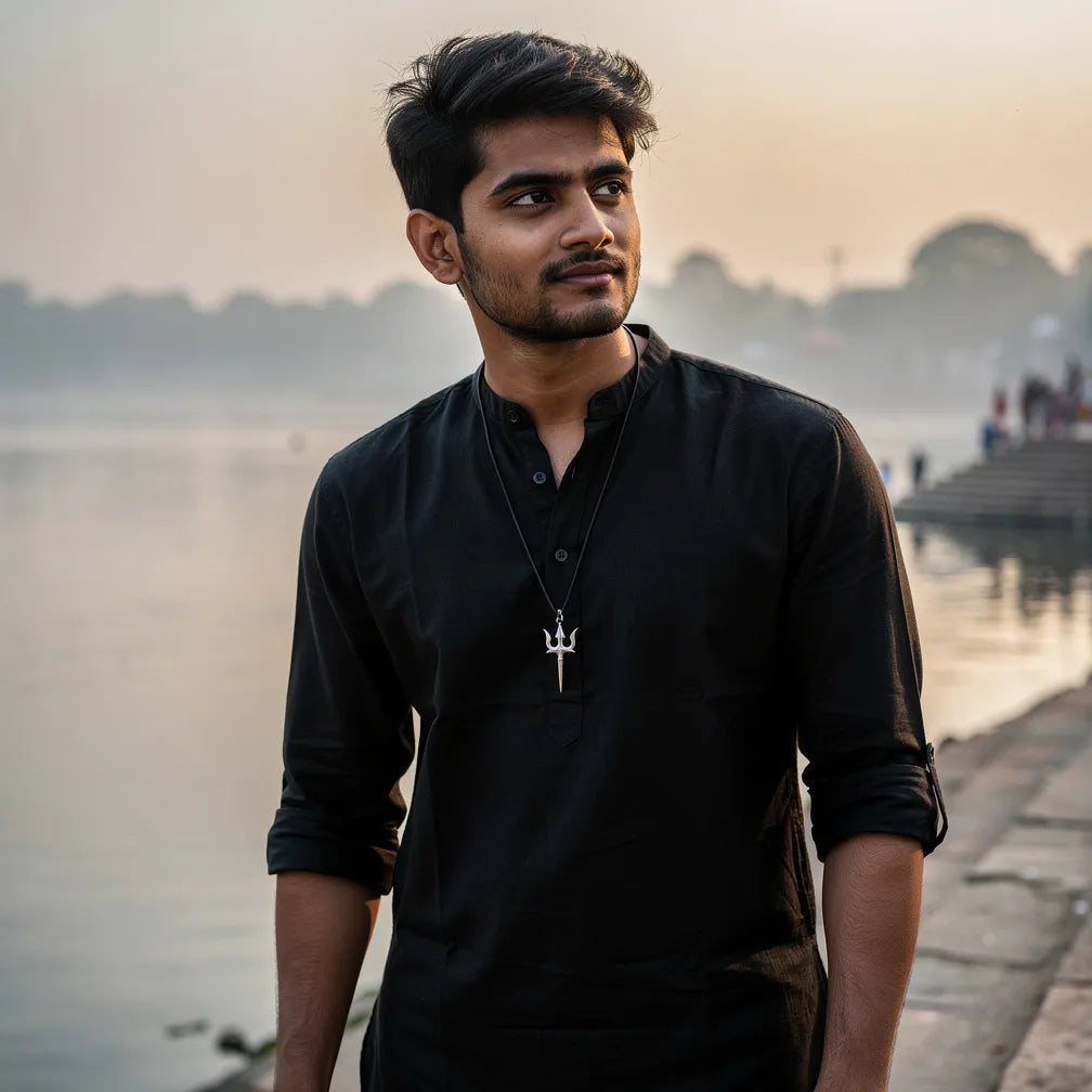 Trishul Pendant at dawn by the river — lifestyle | Salico