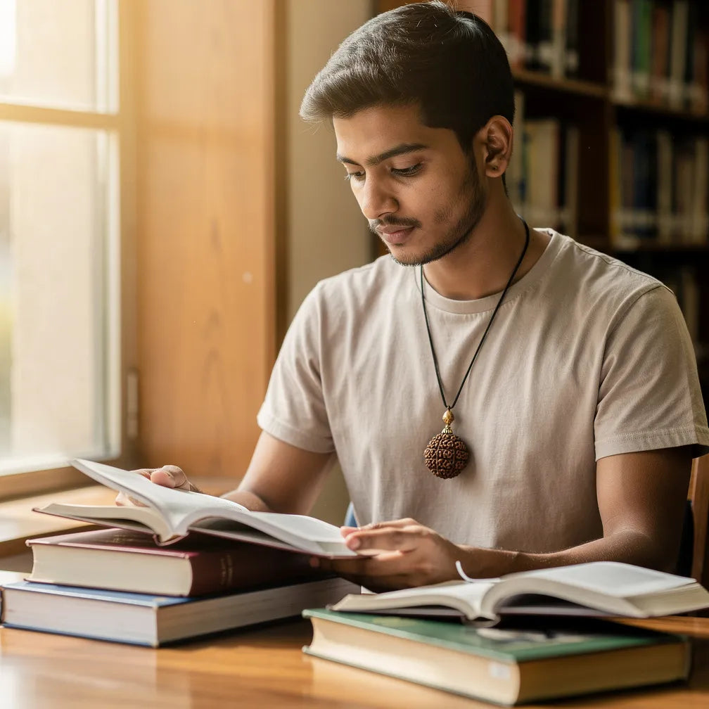 Chhe Mukhi Rudraksha Pendant worn while studying — lifestyle | Salico