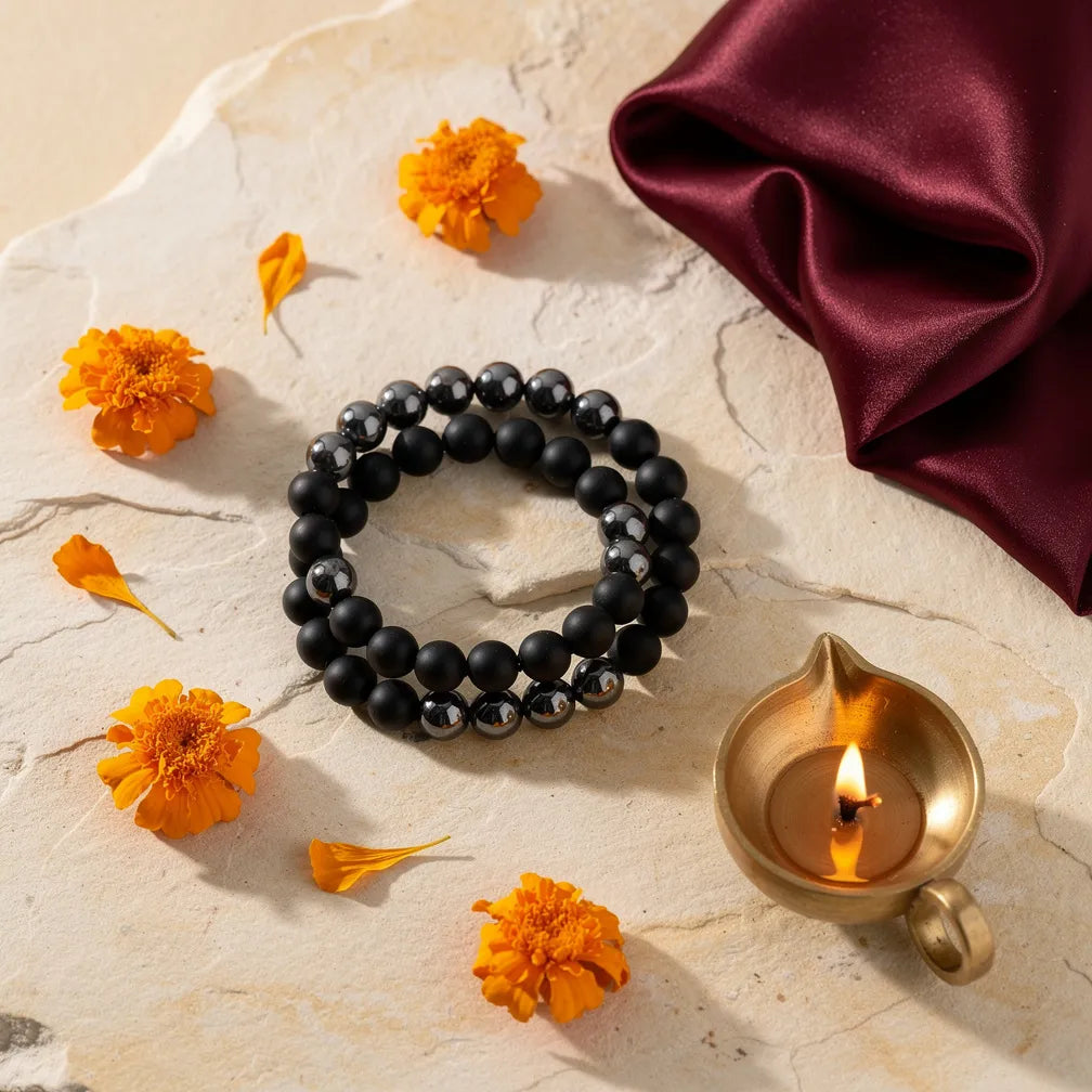 Grounding Band with diya and marigold — ritual flat-lay | Salico