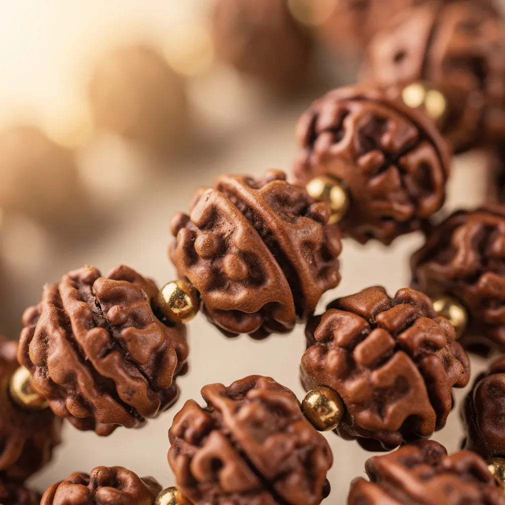 Rudraksha and gold bead texture close-up | Salico