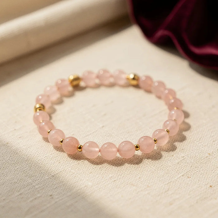 Dainty Rose Quartz Gold-Bead Bracelet — hero product shot | Salico