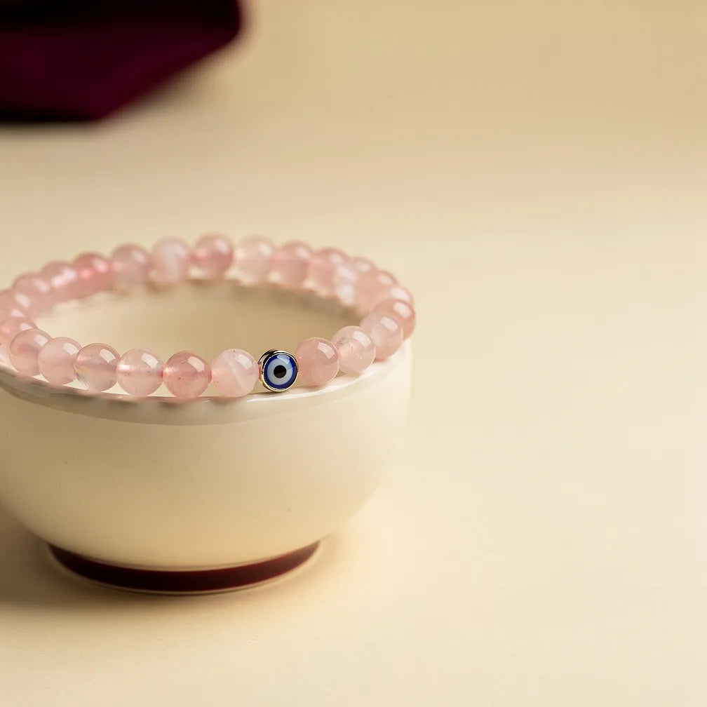 Evil Eye Rose Quartz Band — size and finish detail | Salico