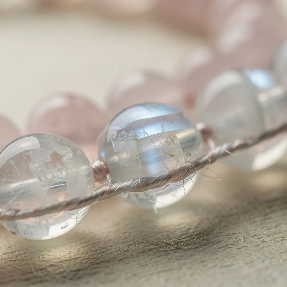 Moonstone sheen and rose quartz close-up | Salico