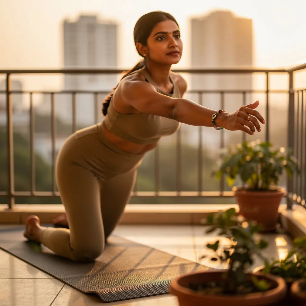 Pyrite Seven Chakra Band at sunrise yoga — lifestyle | Salico