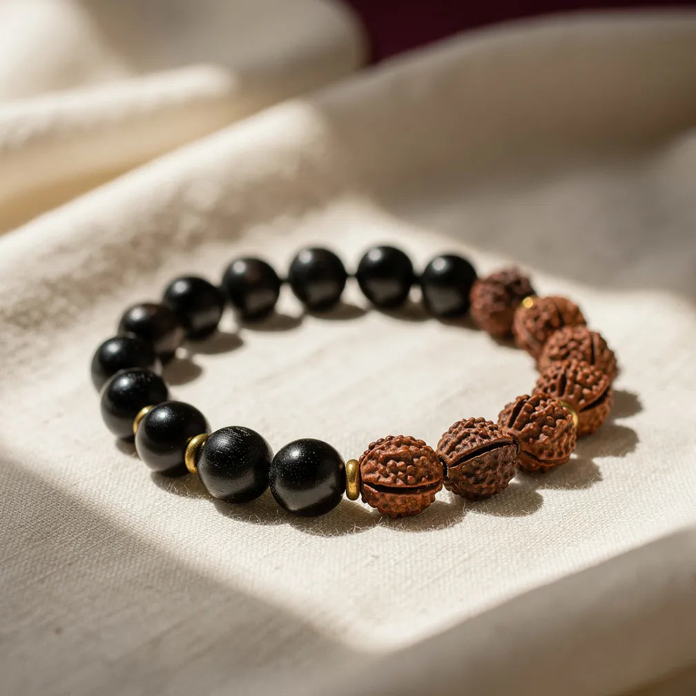 Karungali × Rudraksha Band — hero product shot | Salico