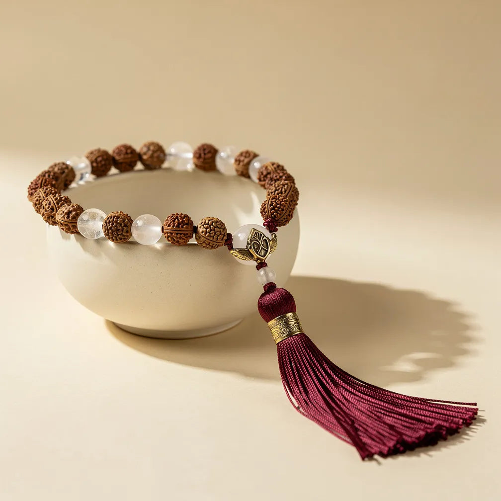 Rudraksha Sphatik Mala — size, cord and finish detail | Salico
