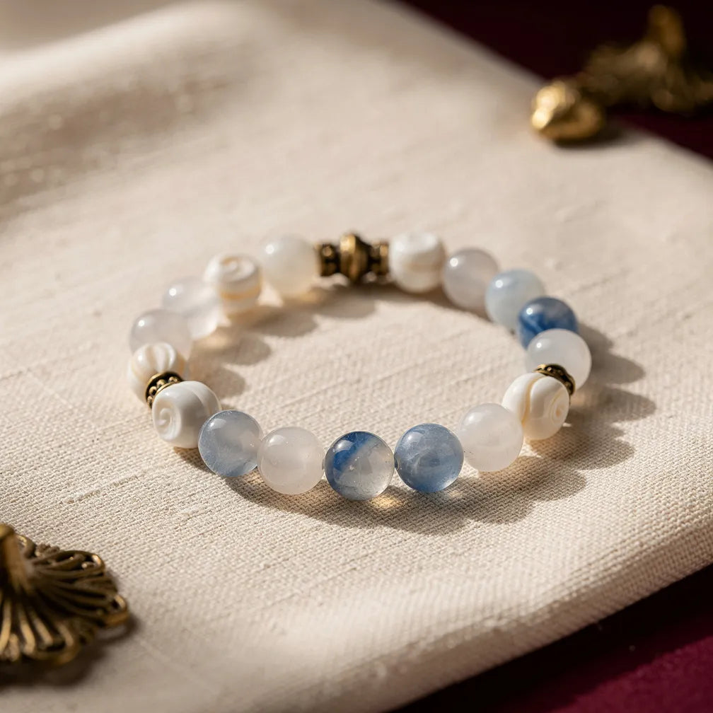 Kark Cancer Rashi Band moonstone pearl shell — hero product shot | Salico